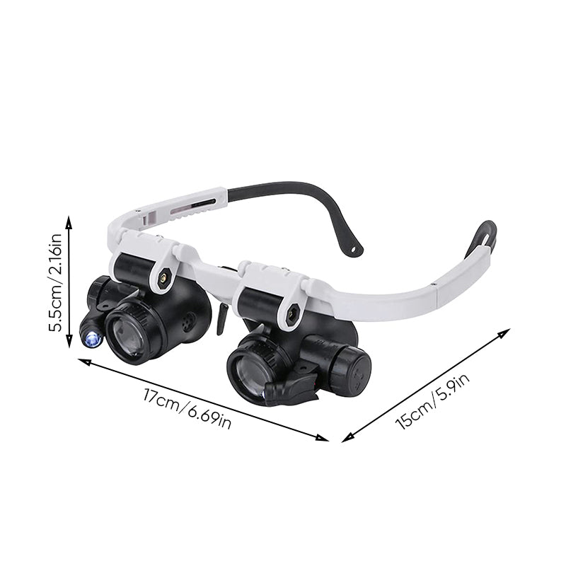 Dual-Eye Magnifying Glasses | Adjustable LED Lamps & Rotating Lenses | Up to 23x Magnification