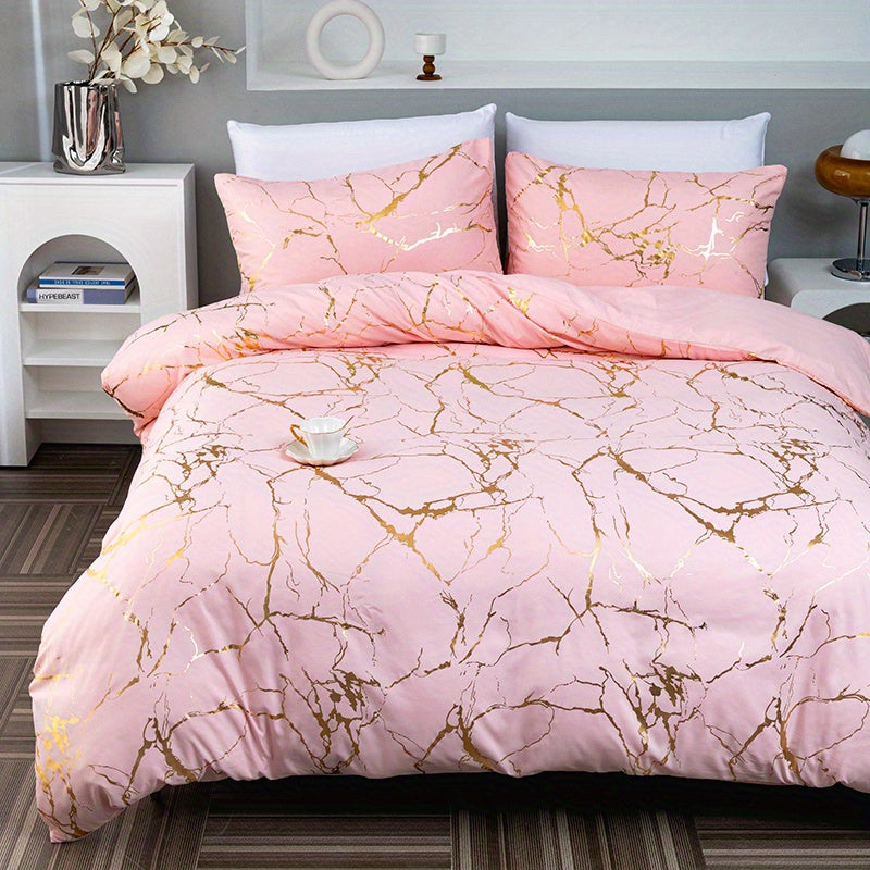 Duvet Cover Set | Gathered Marble Pattern | Includes Pillowcases | Durable, Fade-Resistant Design