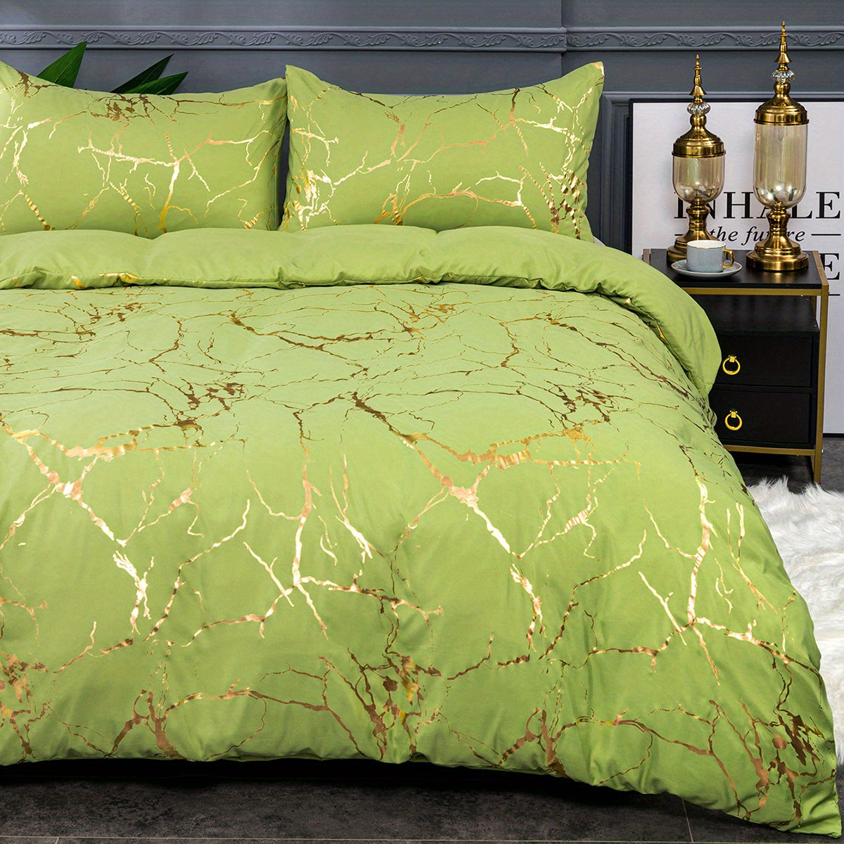 Duvet Cover Set | Gathered Marble Pattern | Includes Pillowcases | Durable, Fade-Resistant Design