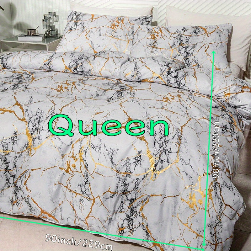 Duvet Cover Set | Gathered Marble Pattern | Includes Pillowcases | Durable, Fade-Resistant Design