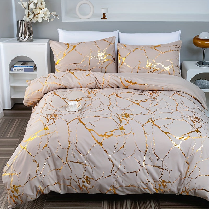 Duvet Cover Set | Gathered Marble Pattern | Includes Pillowcases | Durable, Fade-Resistant Design