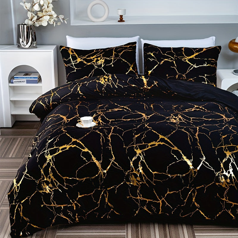 Duvet Cover Set | Gathered Marble Pattern | Includes Pillowcases | Durable, Fade-Resistant Design