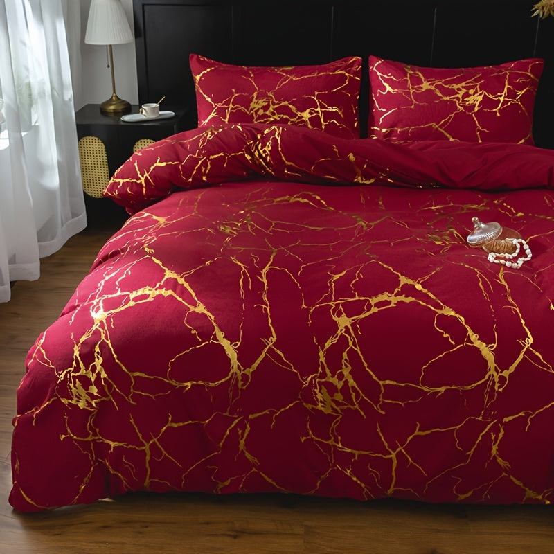 Duvet Cover Set | Gathered Marble Pattern | Includes Pillowcases | Durable, Fade-Resistant Design