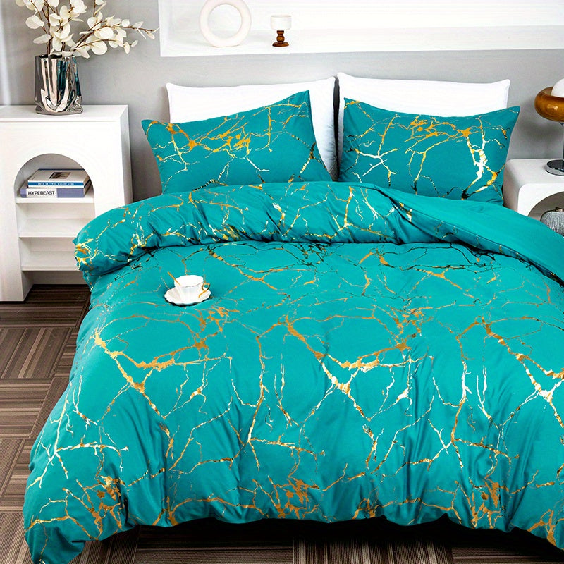 Duvet Cover Set | Gathered Marble Pattern | Includes Pillowcases | Durable, Fade-Resistant Design