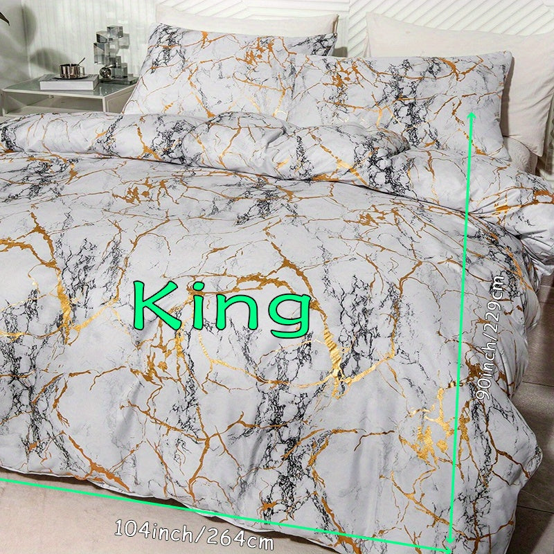 Duvet Cover Set | Gathered Marble Pattern | Includes Pillowcases | Durable, Fade-Resistant Design