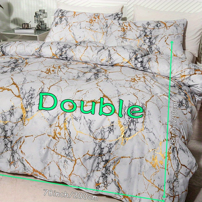 Duvet Cover Set | Gathered Marble Pattern | Includes Pillowcases | Durable, Fade-Resistant Design