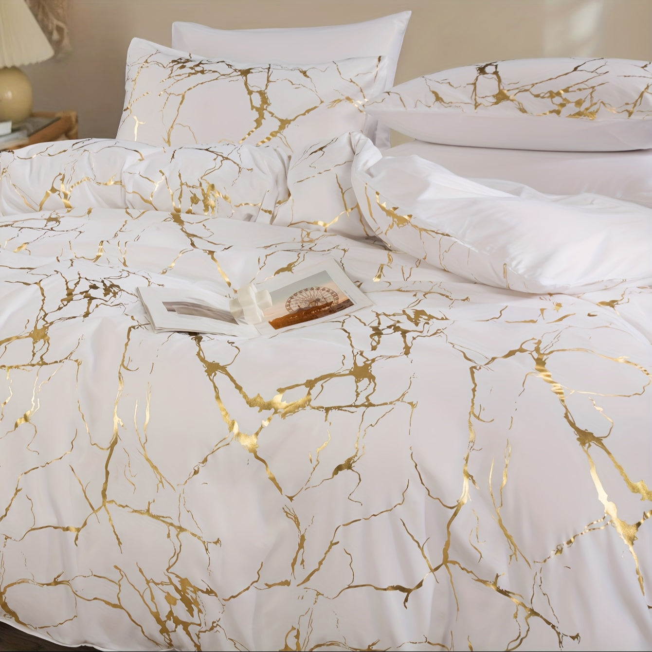 Duvet Cover Set | Gathered Marble Pattern | Includes Pillowcases | Durable, Fade-Resistant Design