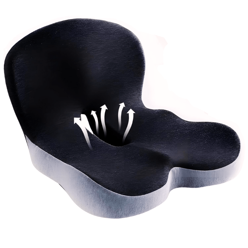 Ergonomic Seat Cushion | Contoured Memory Foam Lumbar Support | Non-Slip Base & Breathable Cover