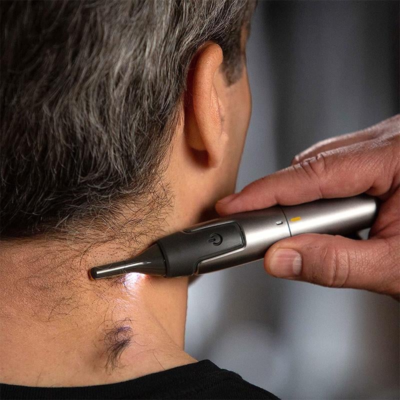 Facial Trimmer | Ultra-Thin Angled Blade | Stainless Steel & Titanium | Cordless LED Light