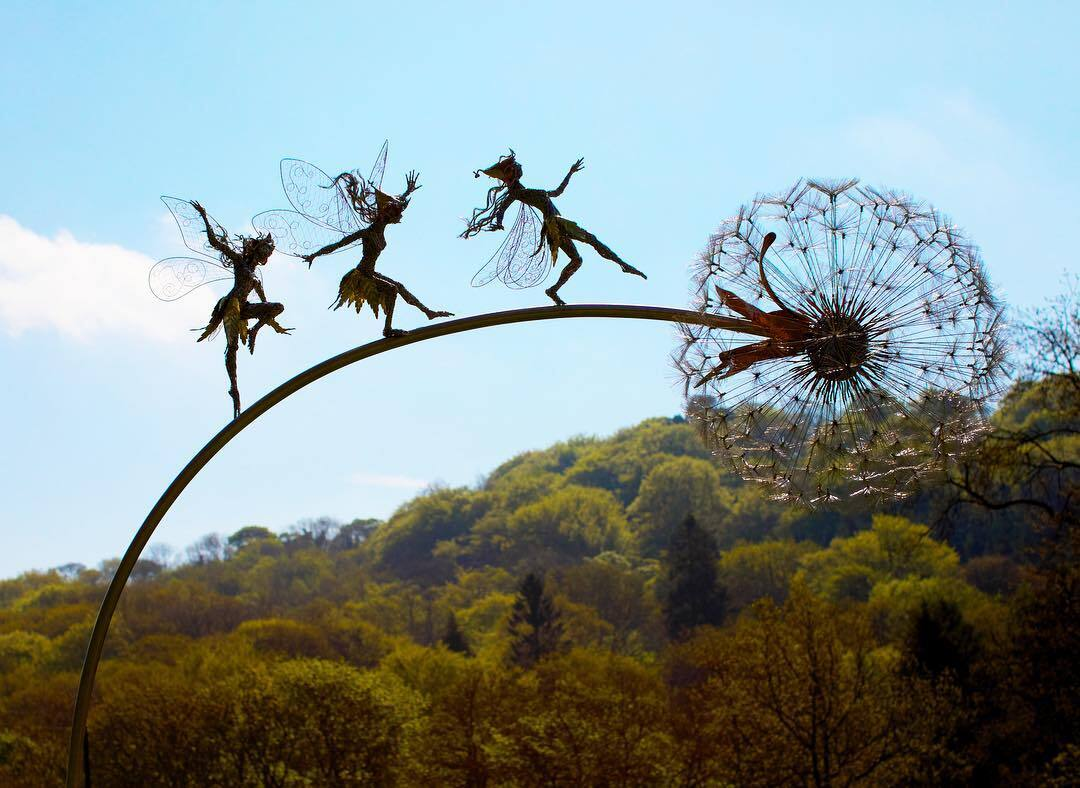 Fairy Garden Stake | Dancing Fairy Wind Spinner | Metal Dandelion & 31.5 in Stake