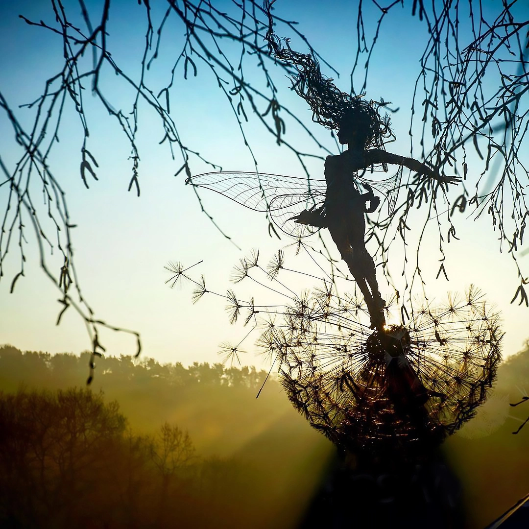 Fairy Garden Stake | Dancing Wind Spinner | Metal Dandelion & 31.5 in Stake | Whimsical Accent