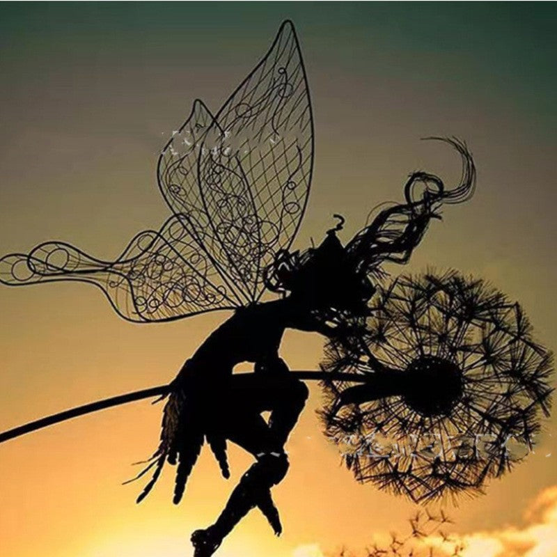 Fairy Garden Stake | Dancing Wind Spinner | Metal Dandelion & 31.5 in Stake | Whimsical Accent