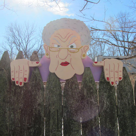 Fence Decoration | Nosy Couple Figurines | Handmade Pinewood & 11.8 in W | Weatherproof Finish