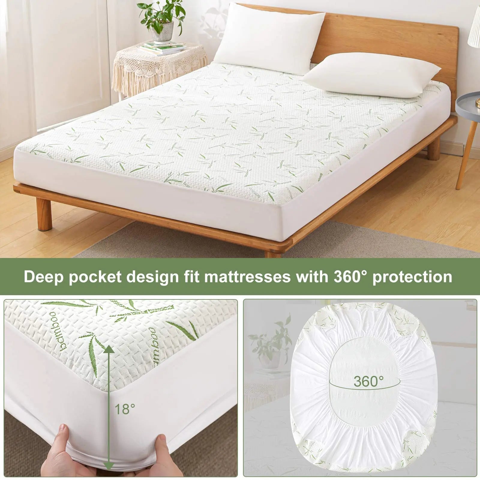 Fitted Sheet | Cooling Bamboo Fiber | Waterproof Backing & Deep-Pocket Fit | For Hot Sleepers