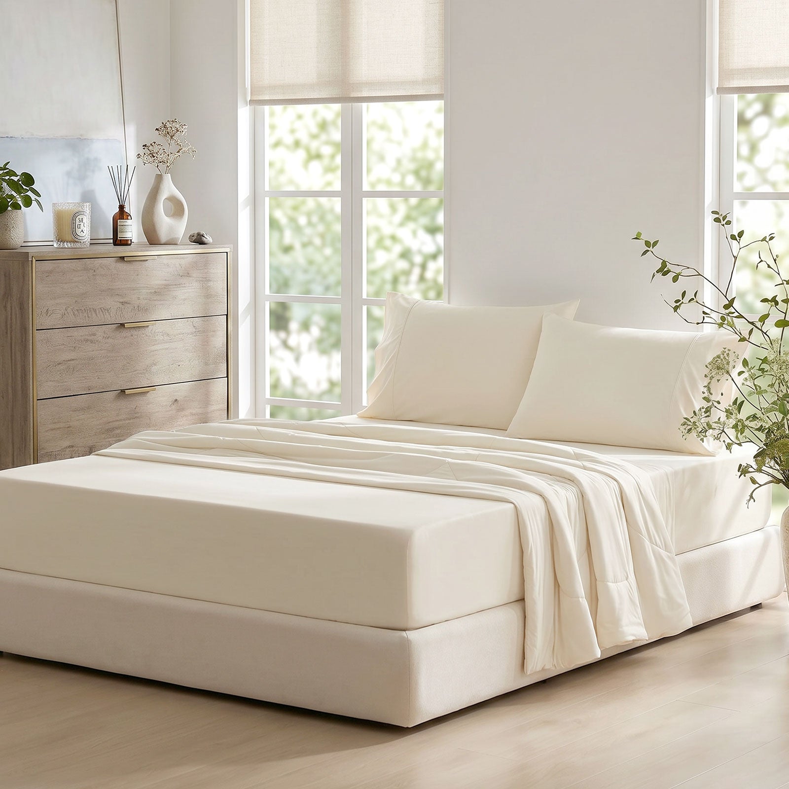 Fitted Sheet Set for Hot Sleepers | Japanese Cooling Fabric | 15 in Deep Pockets, 2 Pillowcases