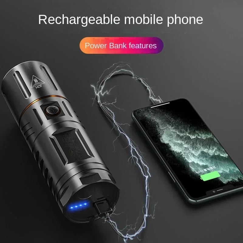 Flashlight | High-Intensity LED Beam & Zoom | Rechargeable with Power Bank | Waterproof Body