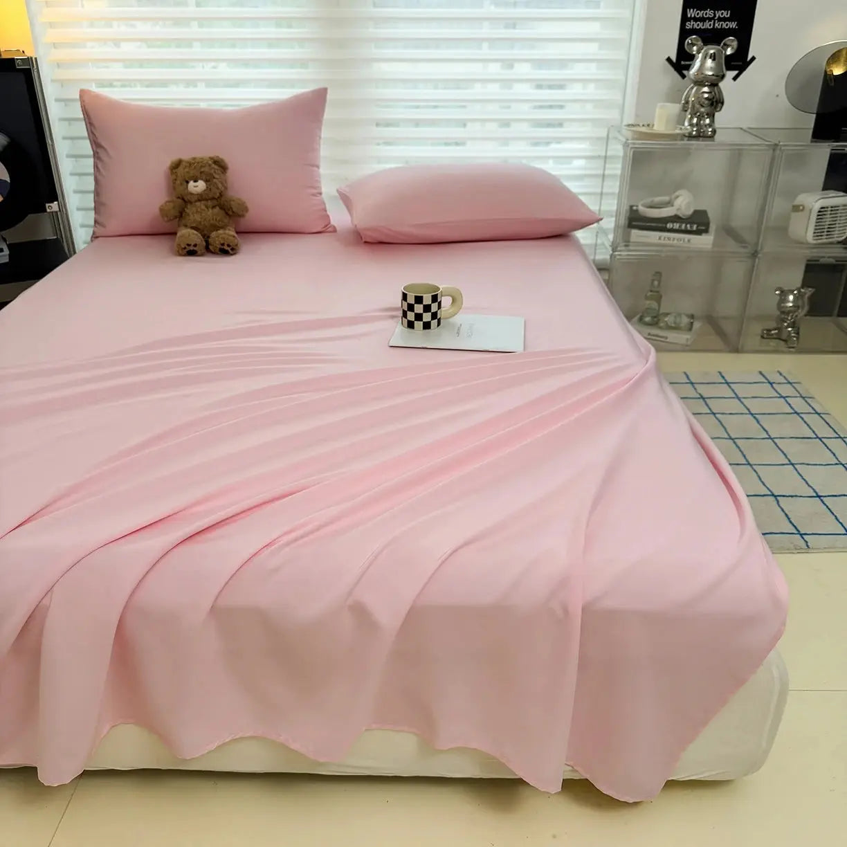 Flat Bedsheet Set | Soft Breathable Fabric | Polyester & 2 Pillowcases | Easy Care
