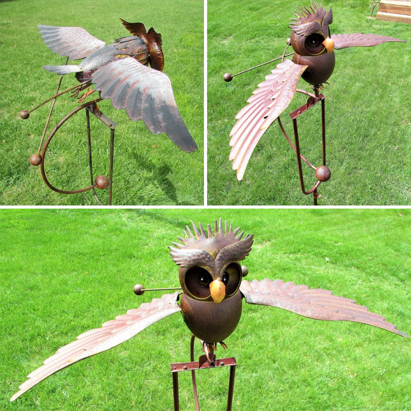 Garden Bird Wind Spinner | Animated Swinging Design | Powder-Coated Metal, Eagle & Owl Styles