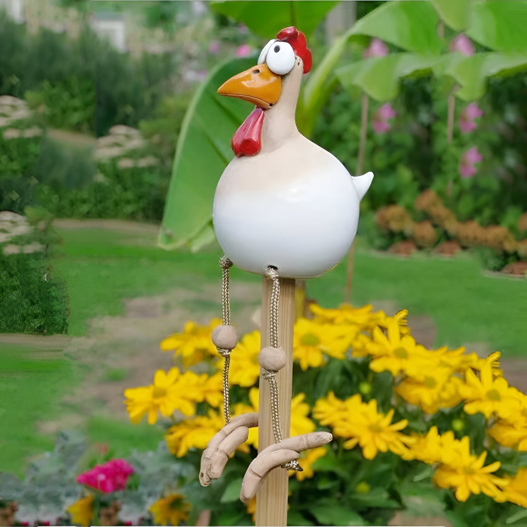 Garden Chicken Statue | Whimsical Big-Eyed Design | Weatherproof Resin | Durable Outdoor Decor
