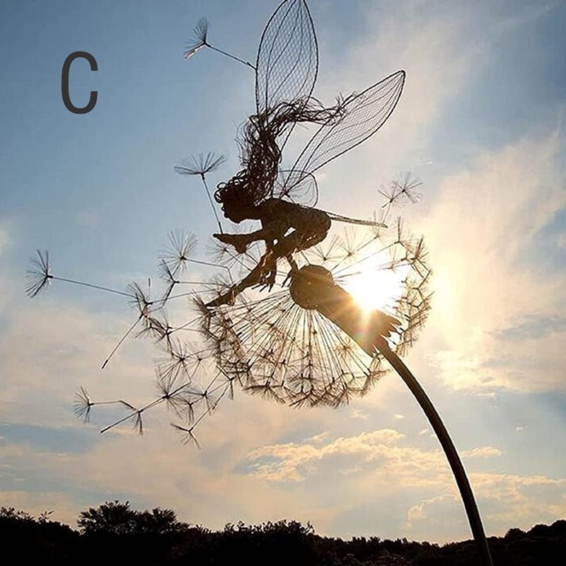Garden Fairy Stake | Dancing Wind Spinner | Metal Stem, 31.5 in Height | Whimsical Garden Accent