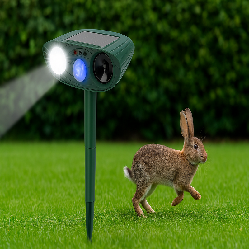Garden Rabbit Repeller | Solar Powered | Ultrasonic & Flashing LED | 30 ft Range