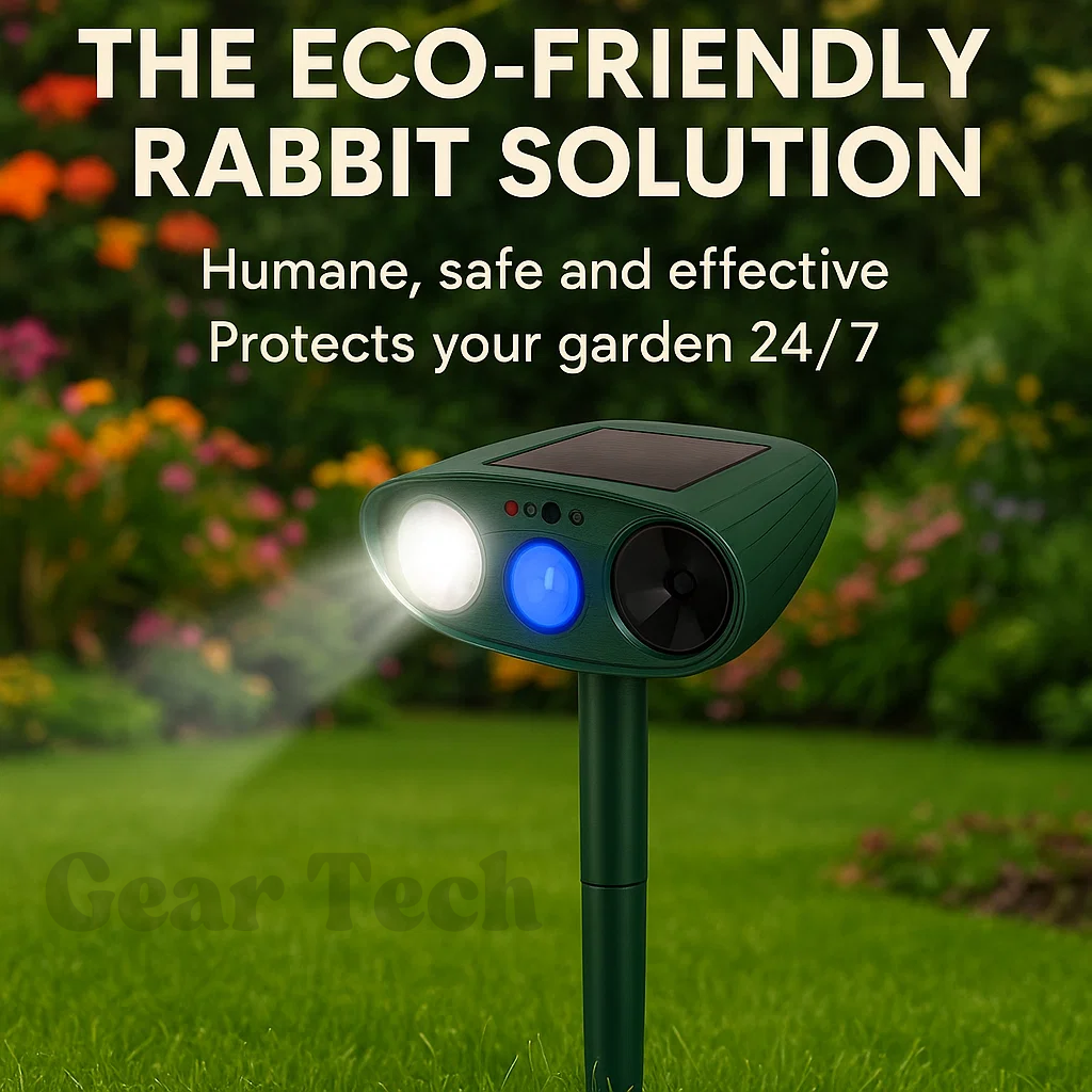 Garden Rabbit Repeller | Solar Powered | Ultrasonic & Flashing LED | 30 ft Range