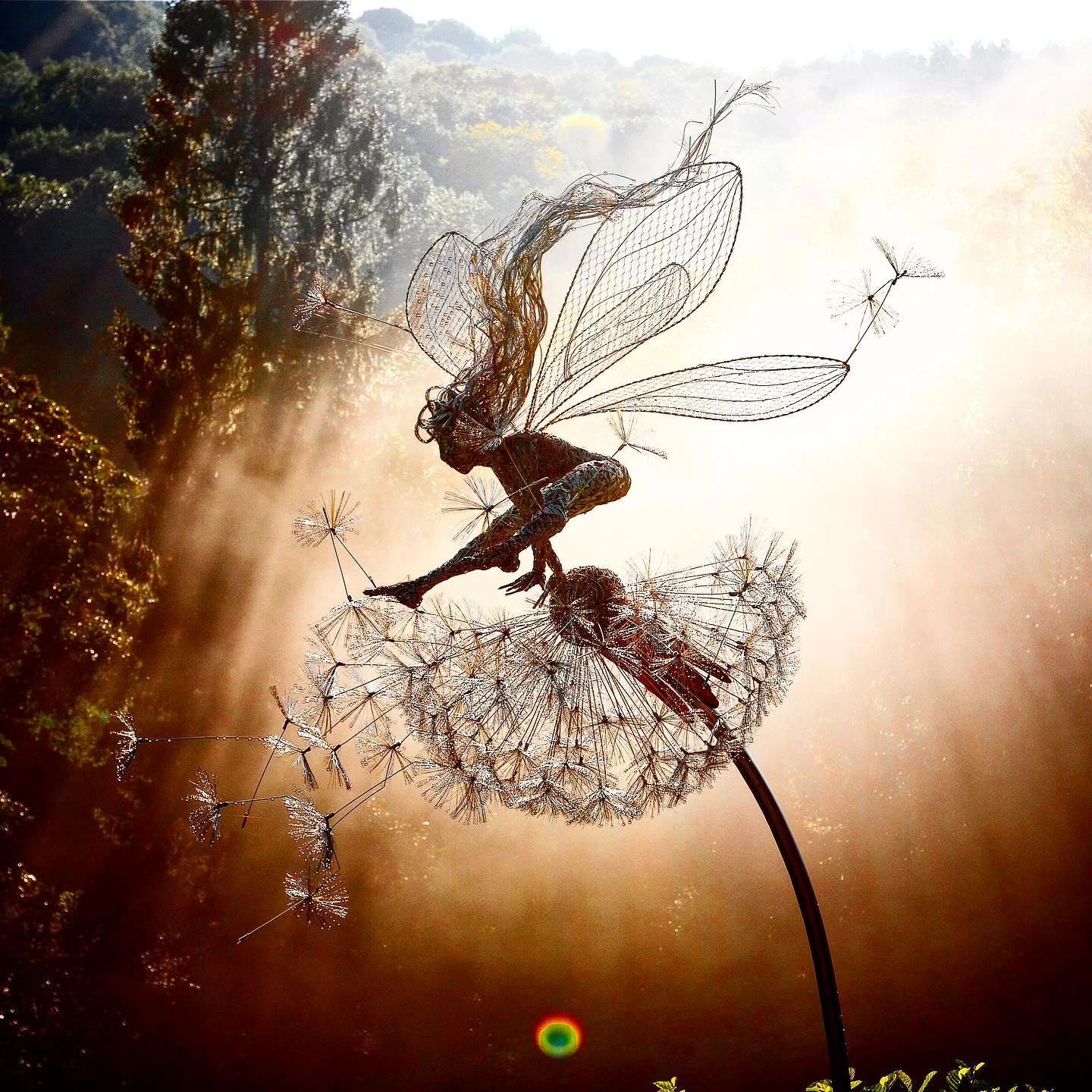 Garden Stake Decoration | Metal Fairy & Dandelion Design | 28 in Stake