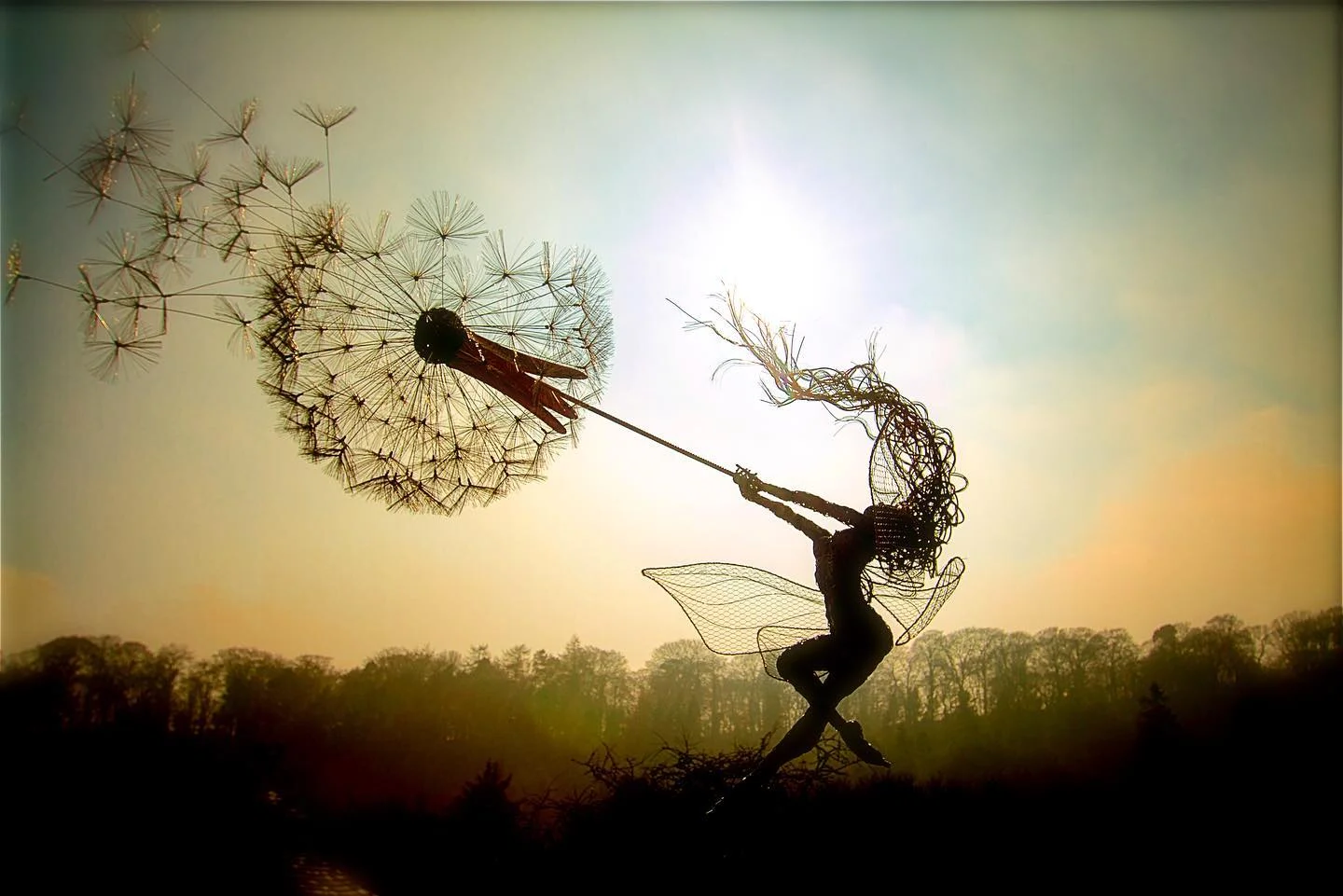 Garden Stake Decoration | Metal Fairy & Dandelion Design | 28 in Stake