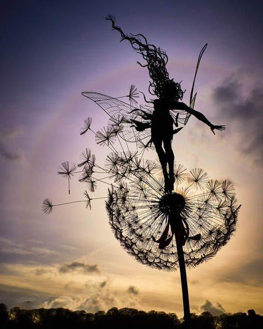 Garden Stake Decoration | Metal Fairy & Dandelion Design | 28 in Stake