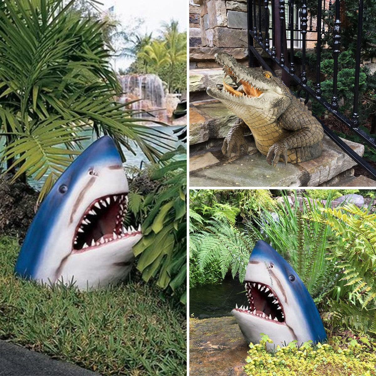 Garden Statue | Realistic Leaping Alligator Sculpture | Handmade Resin, 20cm | Pool & Garden Décor