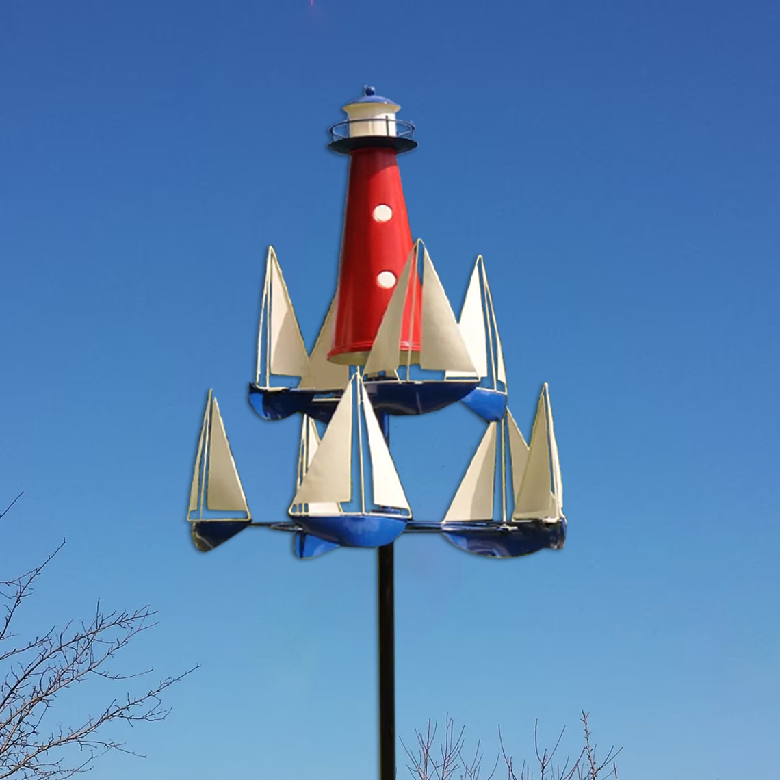 Garden Wind Sculpture | Nautical Kinetic Art Design | Metal Construction & 100 cm Height