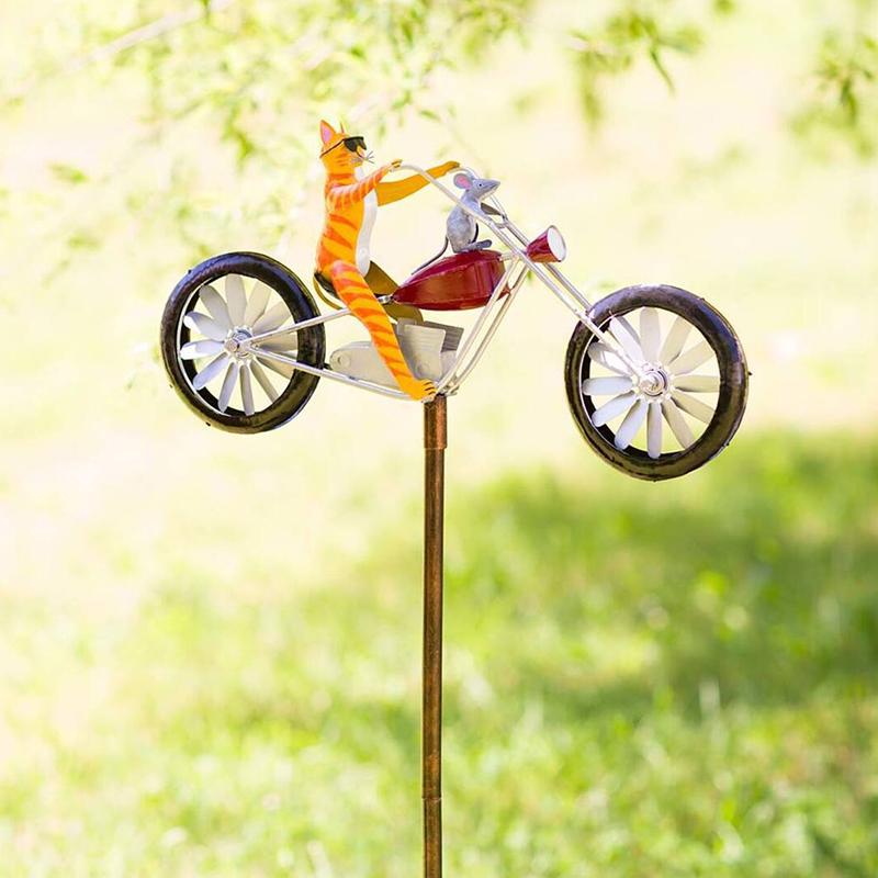Garden Wind Spinner | Animal Bicycle Design | Recycled Metal | 56in Height