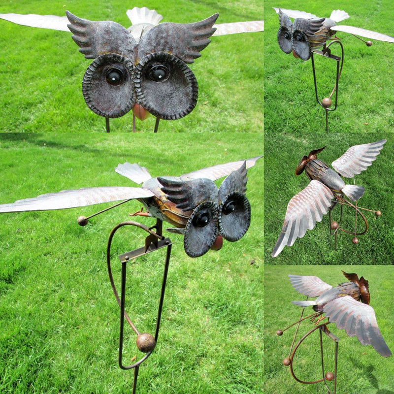 Garden Wind Spinner Stake | Kinetic Eagle & Owl Designs | Powder-Coated Metal | Outdoor Decor