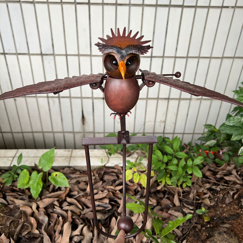 Garden Wind Spinner Stake | Kinetic Eagle & Owl Designs | Powder-Coated Metal | Outdoor Decor