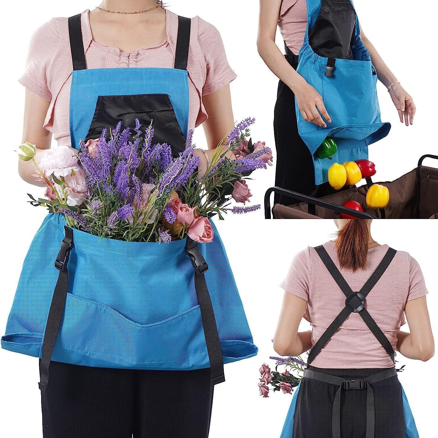 Gardening Apron | Waterproof Oxford Fabric | Chest & Kangaroo Pockets | Adjustable Cross-Back Fit