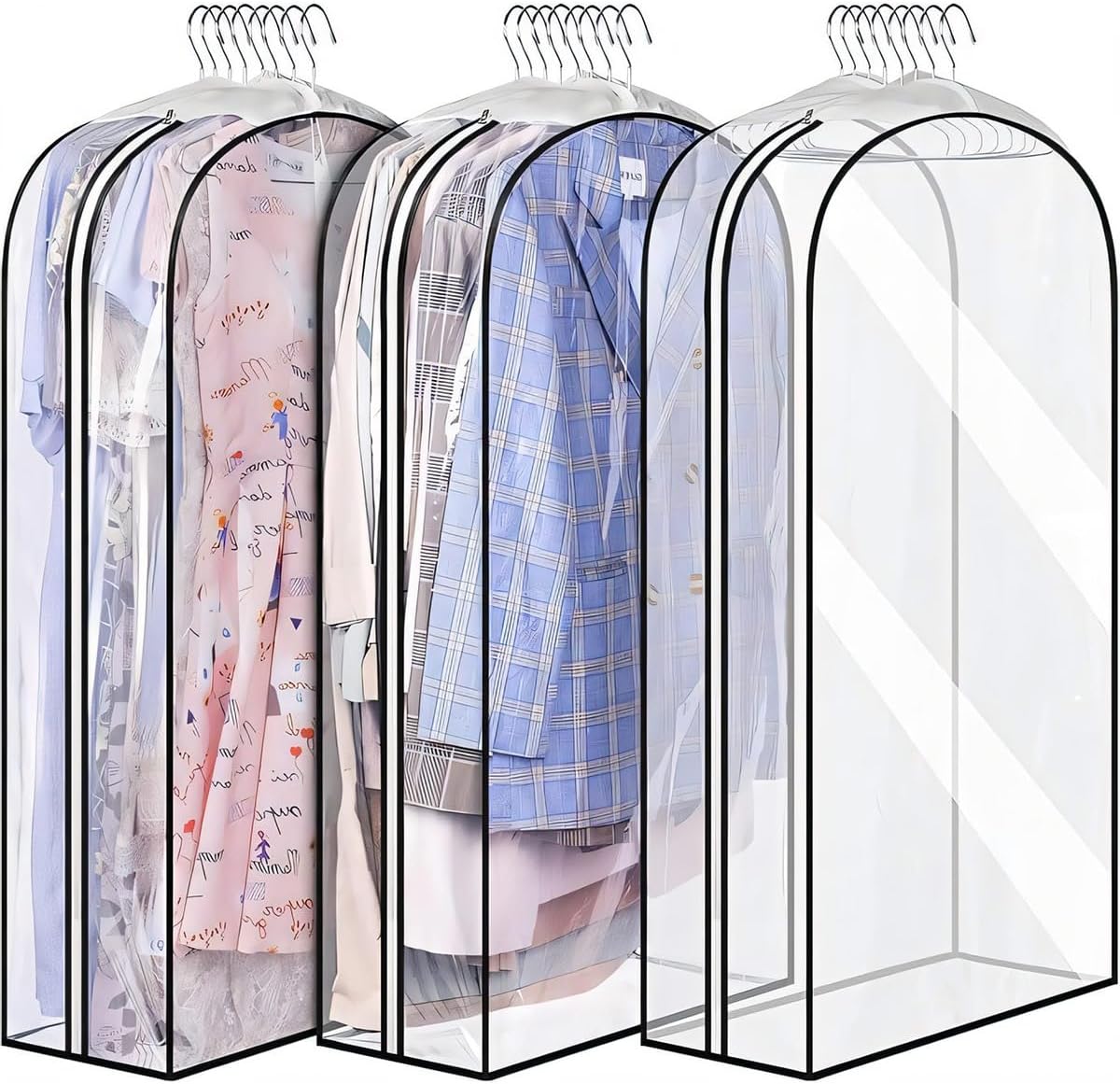 Garment Bags 6-Pack | Clear Gusseted Design | Side Zipper & Hanger Slot | Dust & Wrinkle Protection