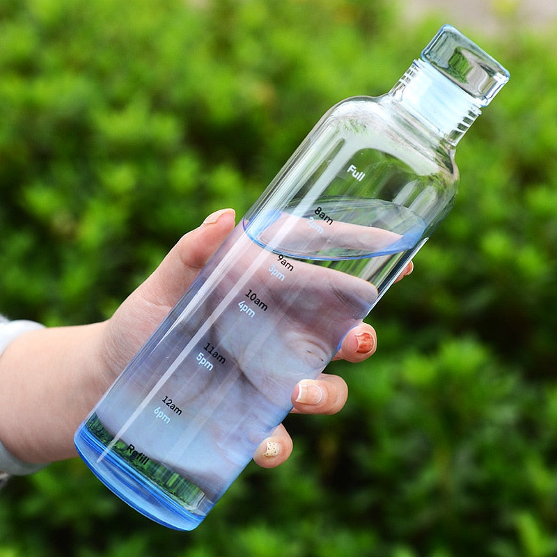 Glass Water Bottle | Time Scale Design | Temperature-Regulating | Leak-Proof Lid