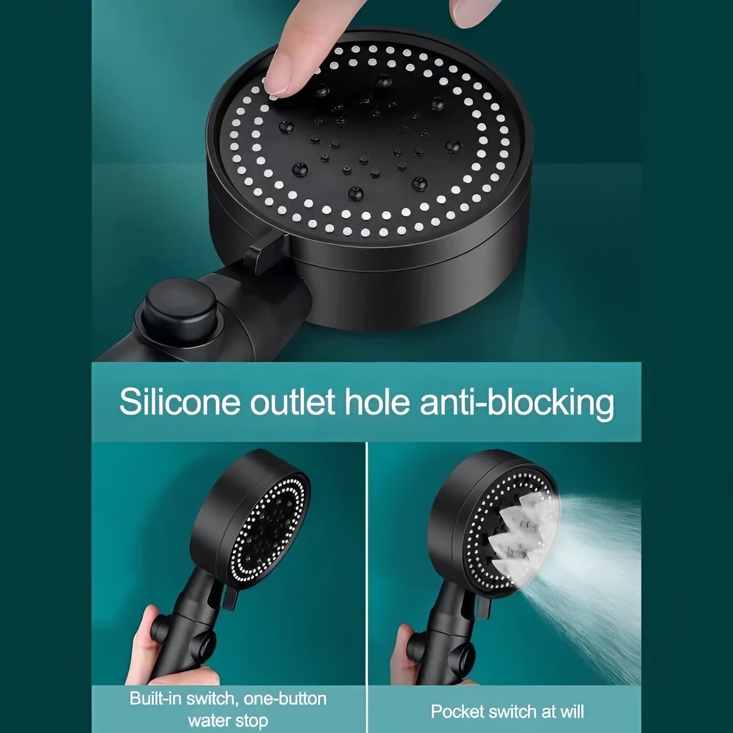 Handheld Shower Head | High-Pressure 5 Spray Modes | Water Stop Button & Built-In Filter