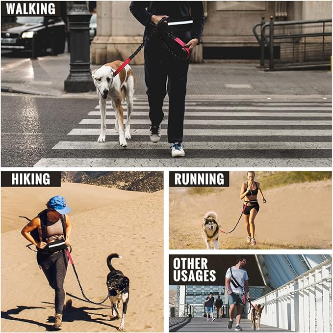 Hands-Free Dog Leash | Shock-Absorbing Bungee | Adjustable Hip Belt with Pockets | Comfortable Fit