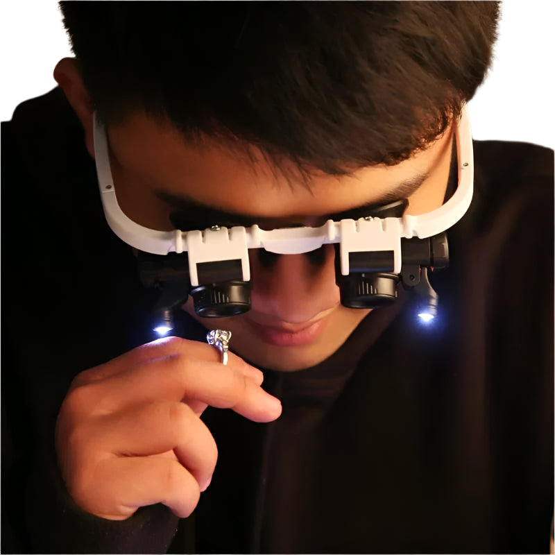 Hands-Free Magnifier Glasses | 8x-23x Magnification | LED Light & Interchangeable Lenses