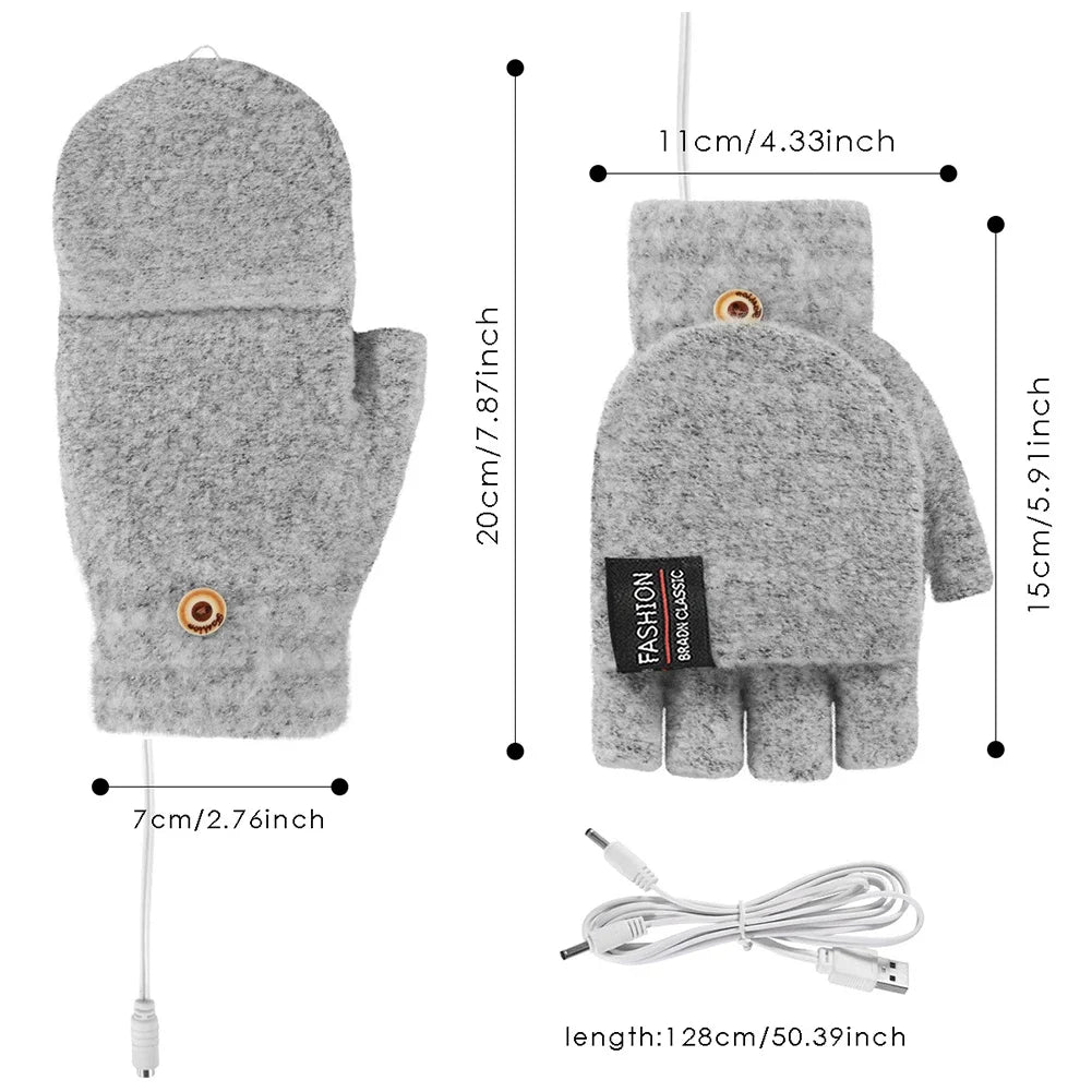 Heated Gloves (Unisex) | USB Rechargeable | Knitted Fabric & 3 Heat Levels | Cold-Weather Comfort