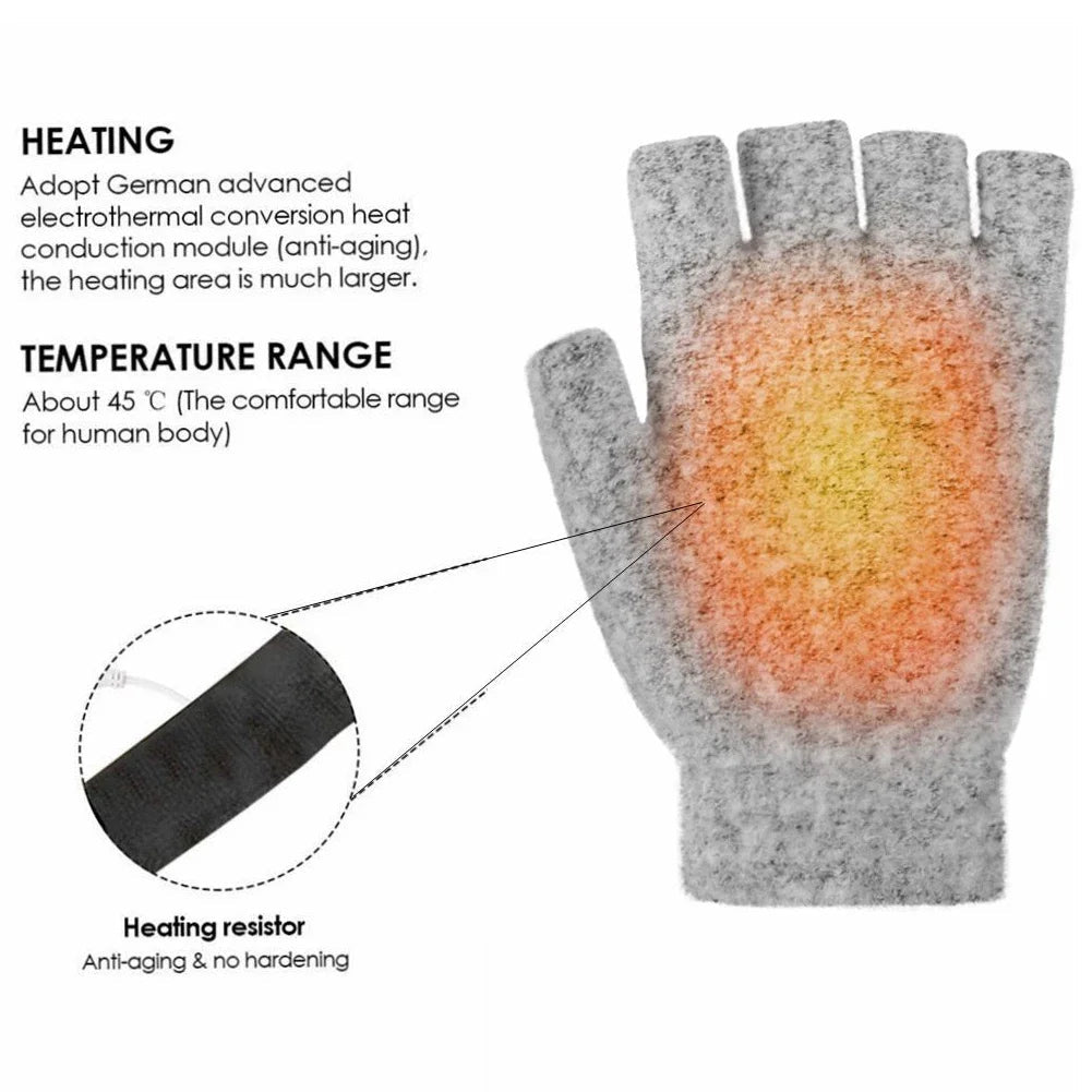 Heated Gloves (Unisex) | USB Rechargeable | Knitted Fabric & 3 Heat Levels | Cold-Weather Comfort