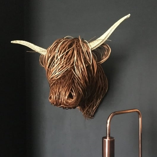 Highland Cow Wall Sculpture | Woven Willow Design | Resin Accents & Curved Horns | Indoor Decor