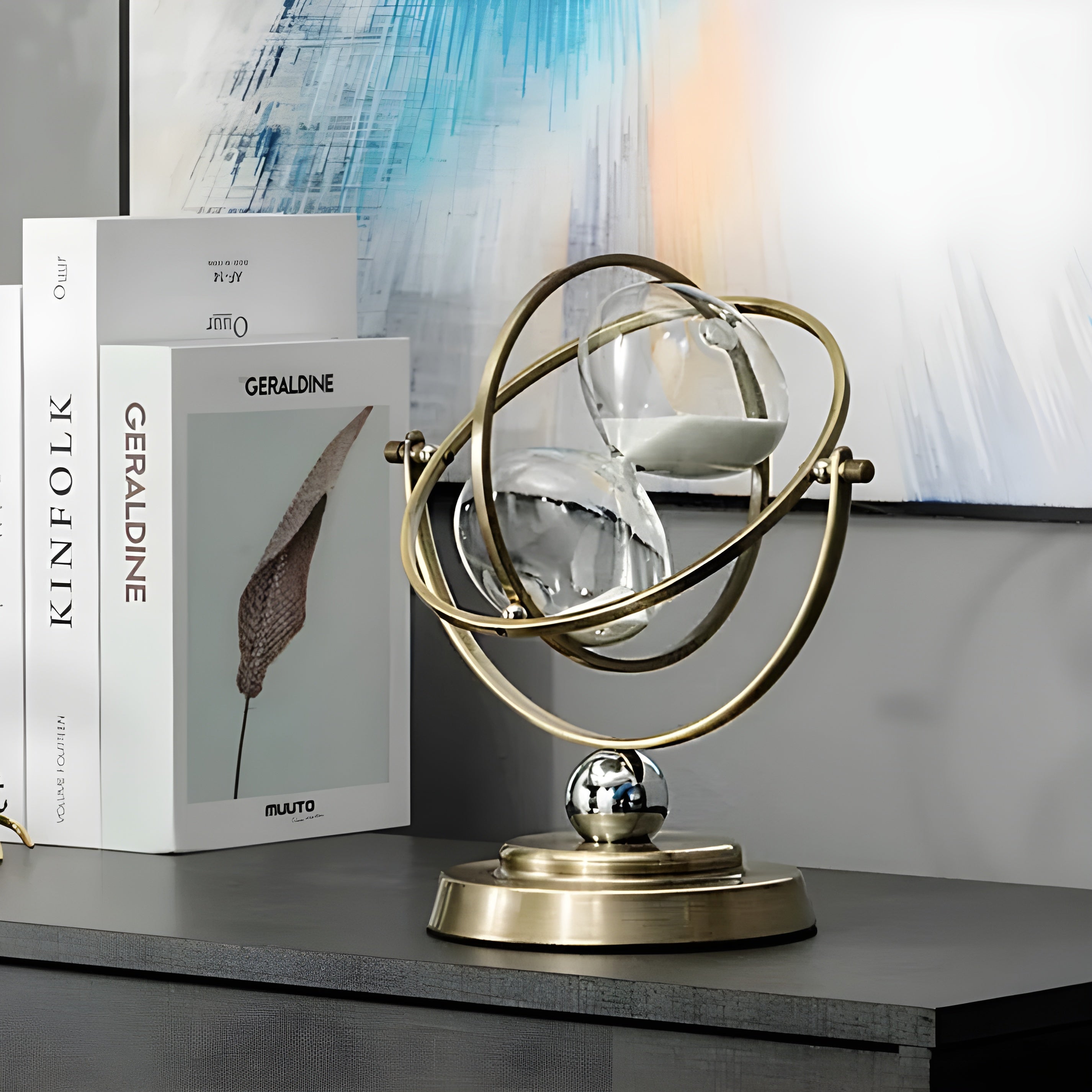 Hourglass Timer | Elegant Gold Brass Frame | Fine Glass & Black or White Sand | Office & Home Decor