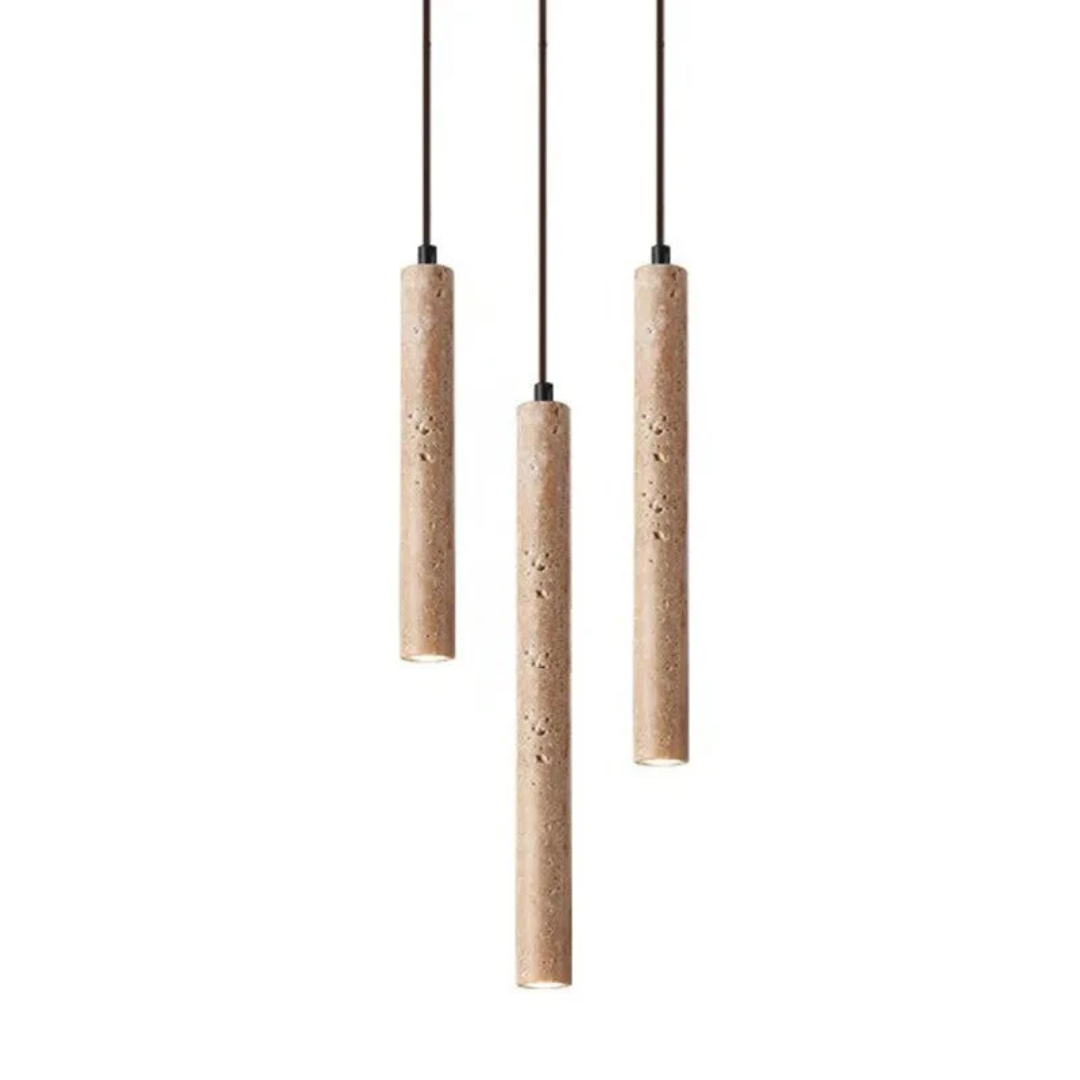 Indoor LED Chandelier | Minimalist Wabi-Sabi Design | Travertine Finish | Warm Ambient Light