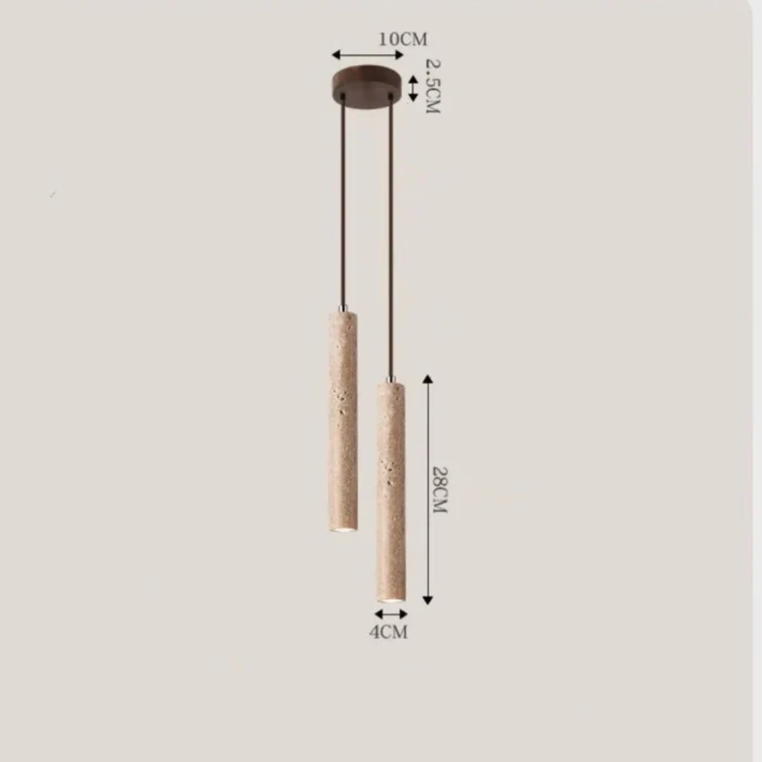 Indoor LED Chandelier | Minimalist Wabi-Sabi Design | Travertine Finish | Warm Ambient Light