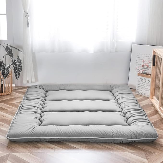 Japanese Floor Futon Mattress for Adults & Kids | 4-Inch Quilted Folding | Washable Polyester