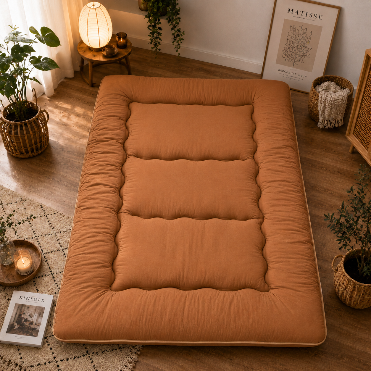 Japanese Floor Futon Mattress for Adults & Kids | 4-Inch Quilted Folding | Washable Polyester