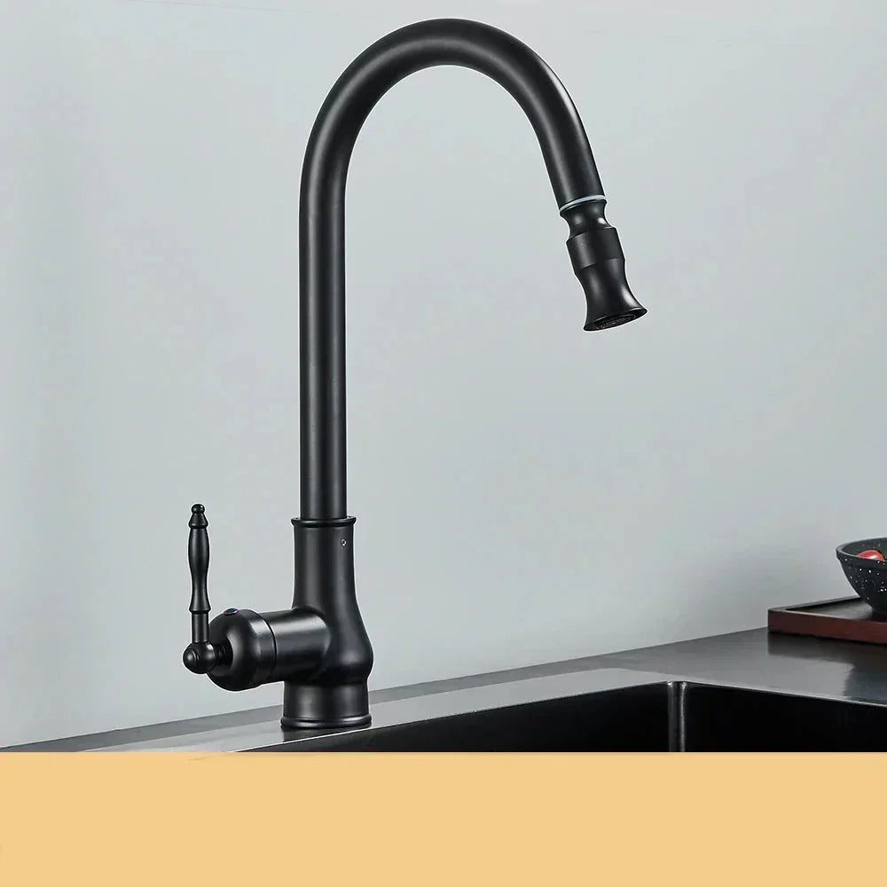 Kitchen Mixer Tap | Antique Brass & Matte Black | Swivel Spout & Dual Control | Farmhouse Style