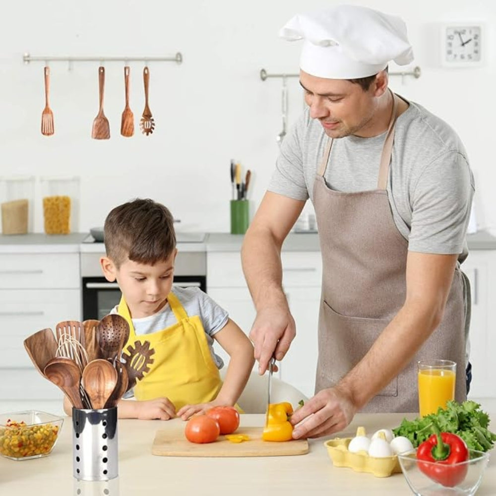 Kitchen Utensil Set | Teak Wood | 7-Piece Set | Heat Resistant & Safe for Cookware